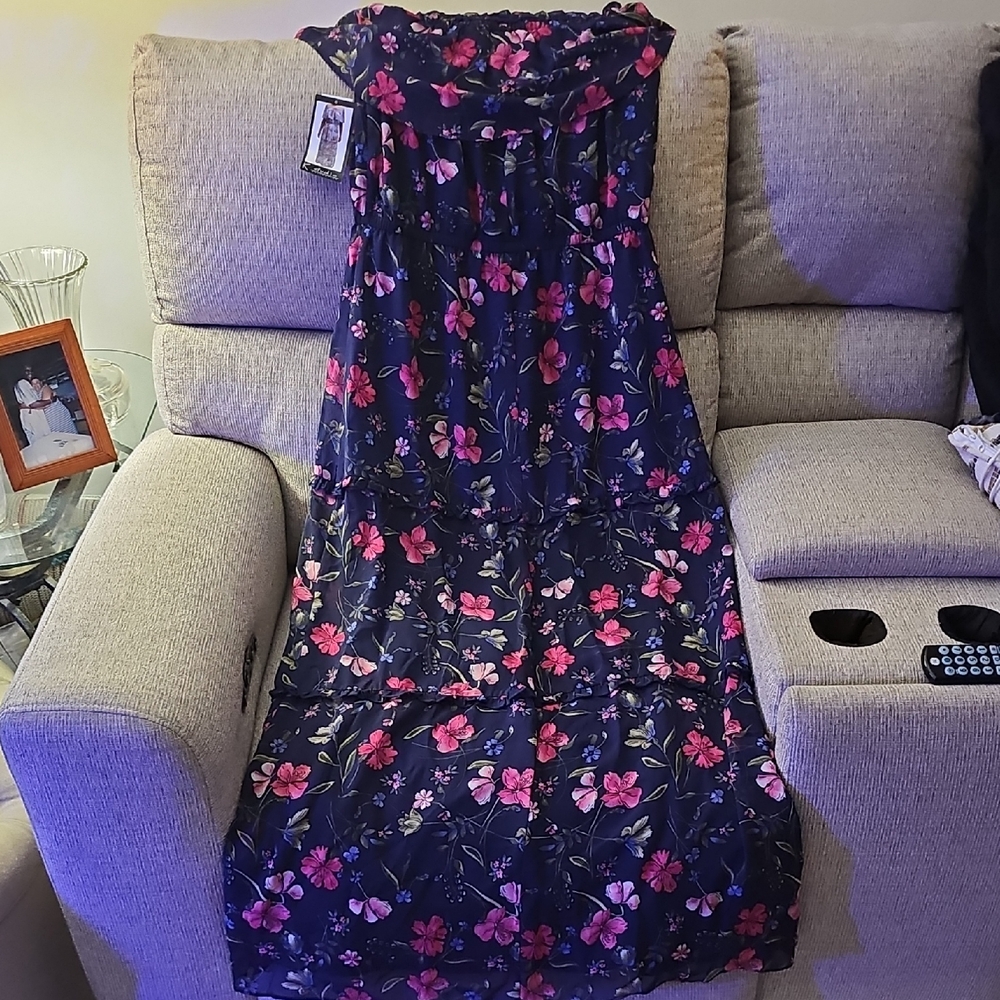 Floral Maxi Dress - Navy and Pink
